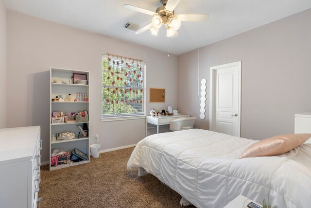 bedroom featuring carpet and ceiling fan