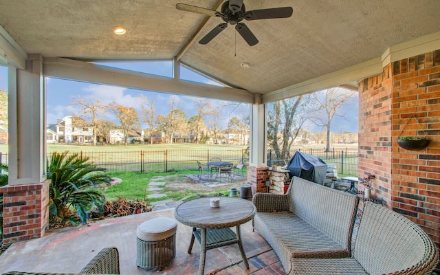 view of patio featuring a grill and ceiling fan