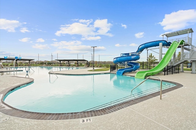 view of pool with a water slide