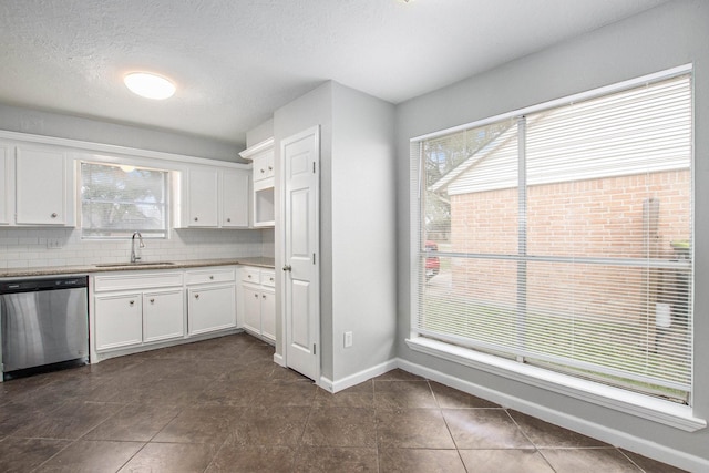 kitchen with white cabinetry, plenty of natural light, sink, and stainless steel dishwasher