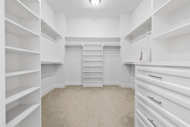 spacious closet featuring light carpet