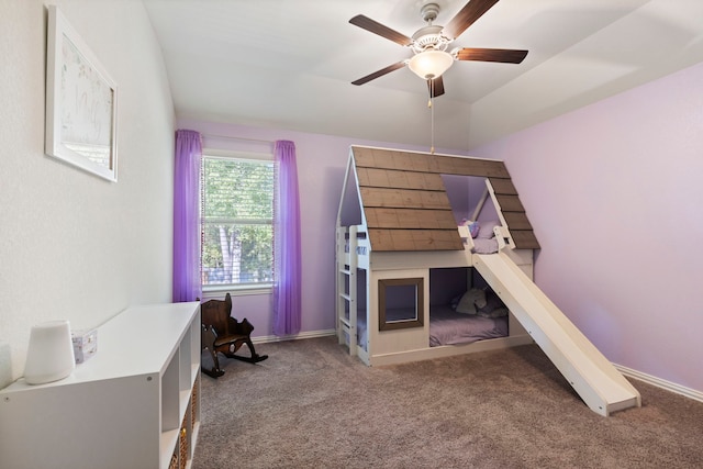 bedroom featuring carpet floors and ceiling fan