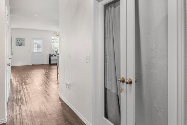 hall featuring dark wood-type flooring