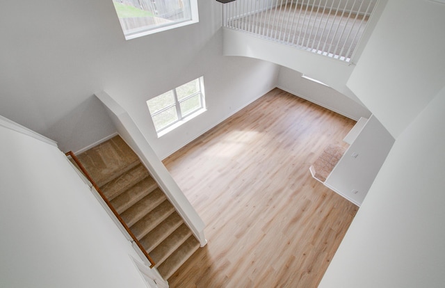 stairway with hardwood / wood-style flooring and plenty of natural light