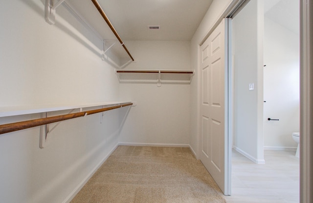 spacious closet with light colored carpet