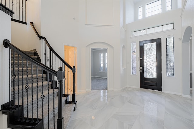 foyer featuring a towering ceiling and a wealth of natural light