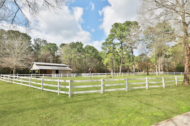 view of yard with an outbuilding and a rural view