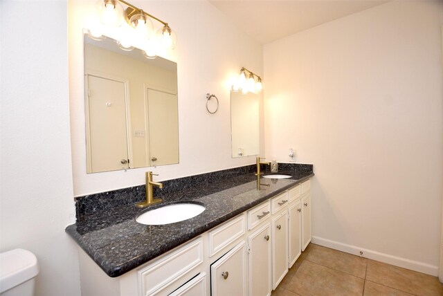 bathroom with vanity, tile patterned floors, and toilet