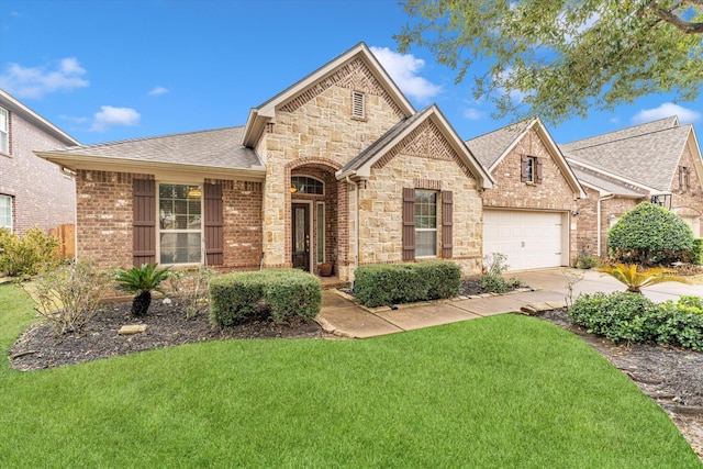 view of front of house featuring a garage and a front yard