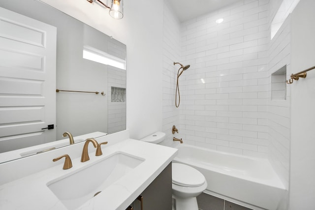 bathroom with toilet, washtub / shower combination, and vanity