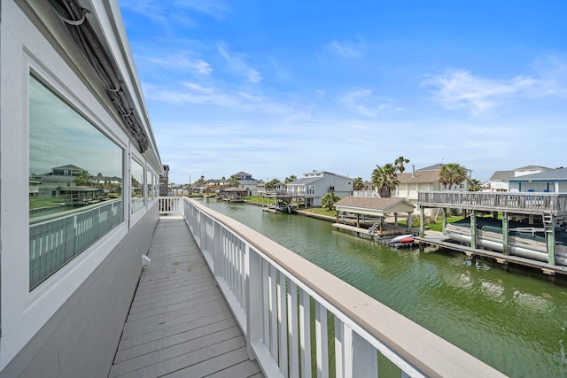 view of dock with a water view