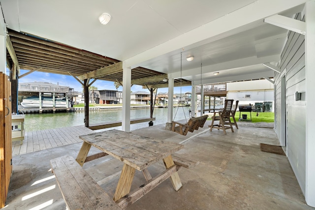 view of dock with a water view