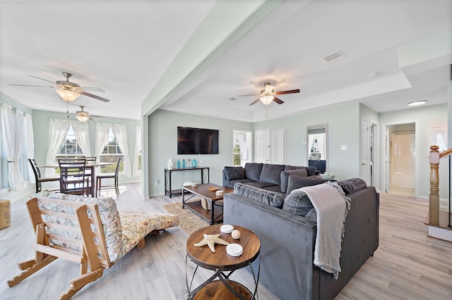 3418 Miramar Dr, Shoreacres, TX 77571 - living room with ceiling fan and light hardwood / wood-style floors