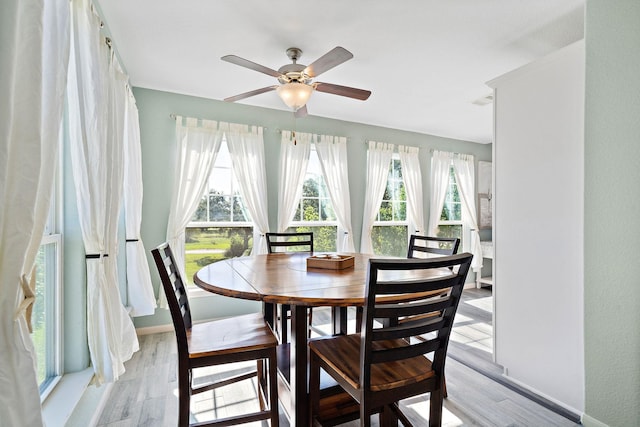 3418 Miramar Dr, Shoreacres, TX 77571 - dining area featuring ceiling fan, plenty of natural light, and light hardwood / wood-style floors
