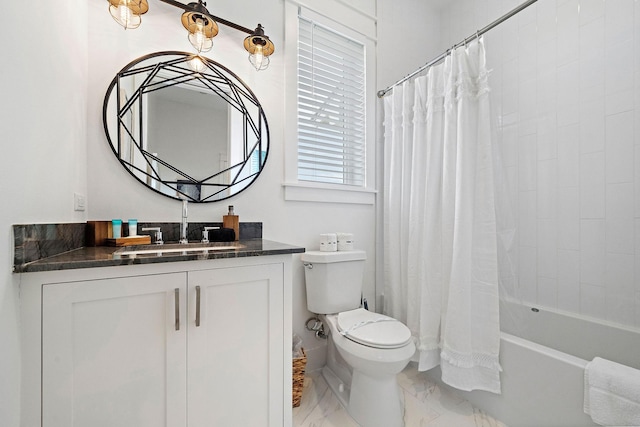 full bathroom with vanity, toilet, and shower / bath combo