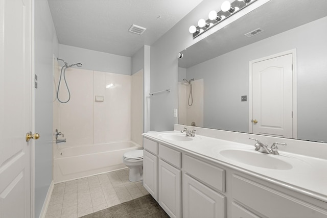 full bathroom featuring vanity, shower / bathtub combination, and toilet