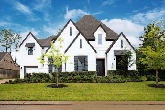 view of front of house with a garage and a front yard