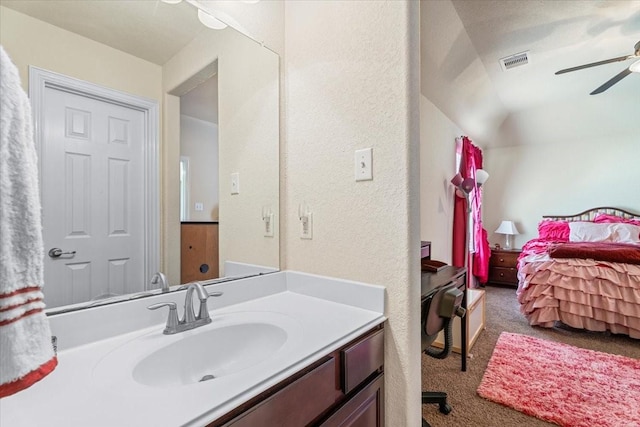 bathroom featuring vanity and ceiling fan