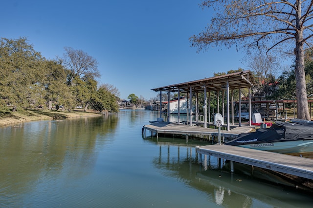 view of dock with a water view