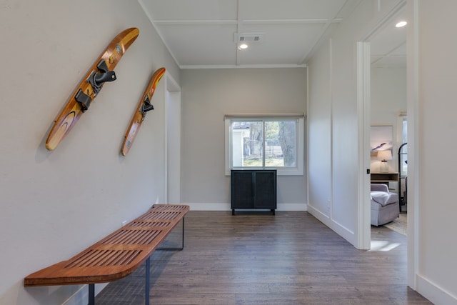 interior space with dark wood-type flooring