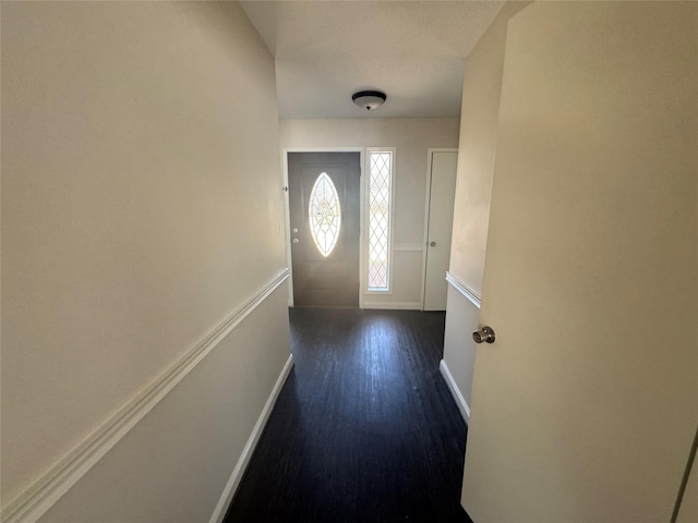 entryway with dark hardwood / wood-style flooring