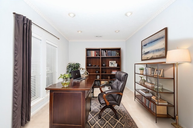 office space with crown molding