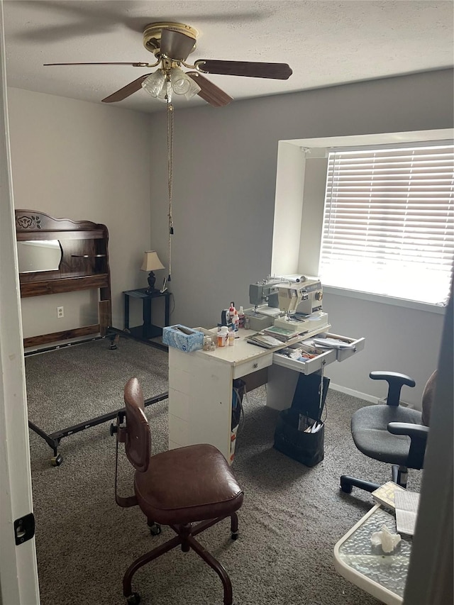 office featuring carpet floors and ceiling fan