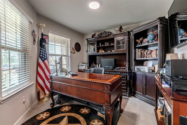 view of tiled home office