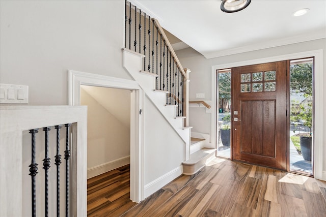 entrance foyer with dark wood-type flooring