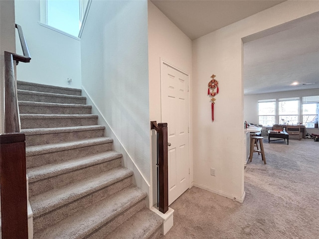 stairway with carpet flooring