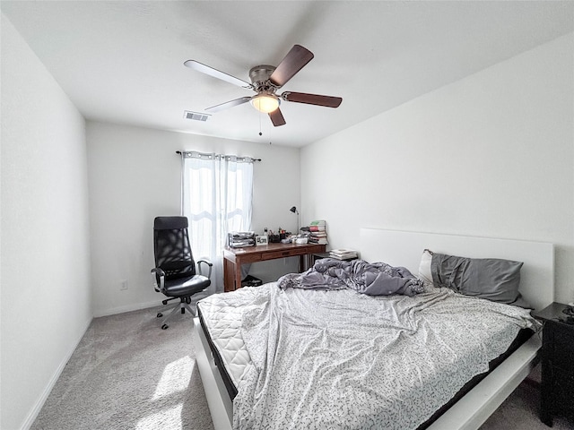 bedroom with carpet floors and ceiling fan