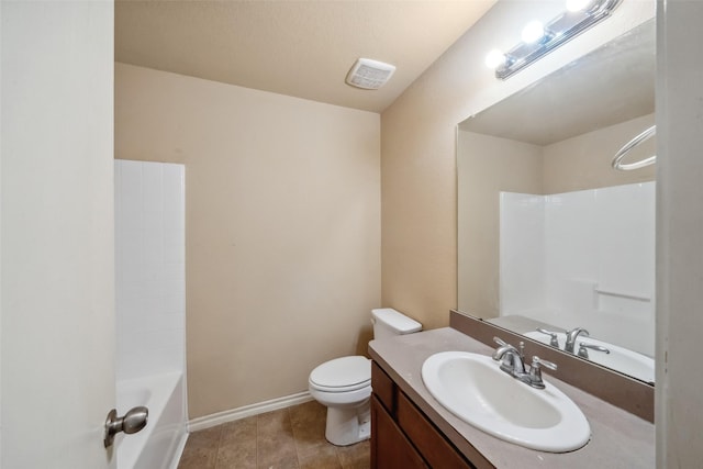 full bathroom with vanity, shower / washtub combination, and toilet