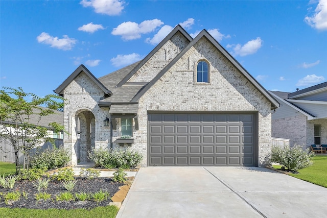 french provincial home with a garage