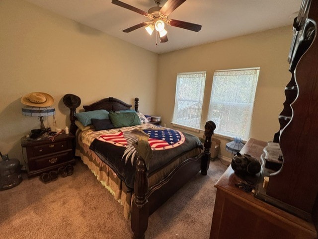 bedroom featuring carpet floors and ceiling fan