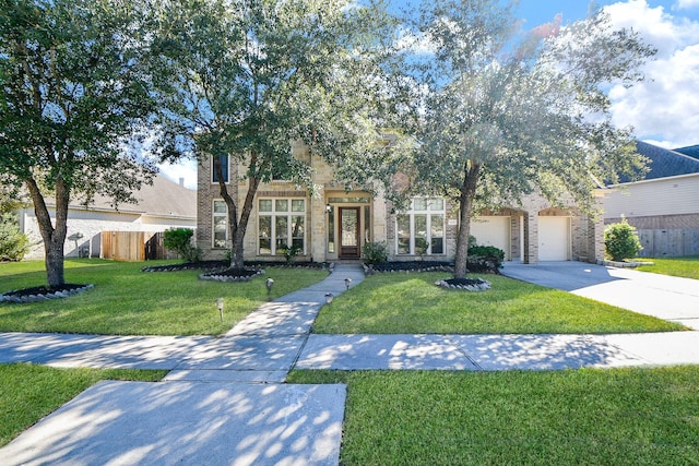 view of front facade with a garage and a front lawn