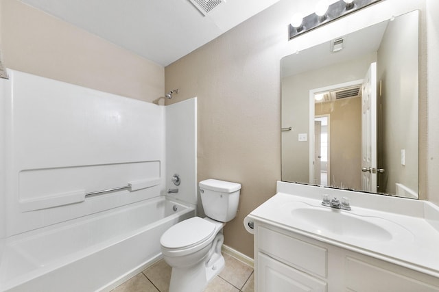 full bathroom with vanity, tile patterned floors, shower / bathtub combination, and toilet