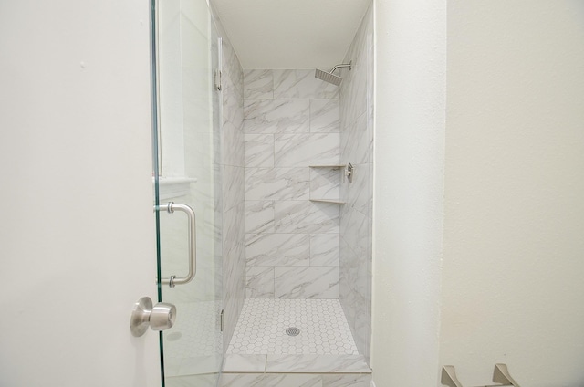 bathroom featuring a shower with shower door