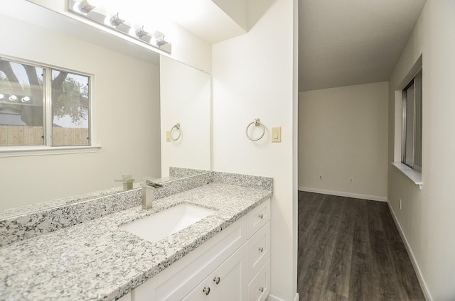 bathroom featuring vanity and wood-type flooring