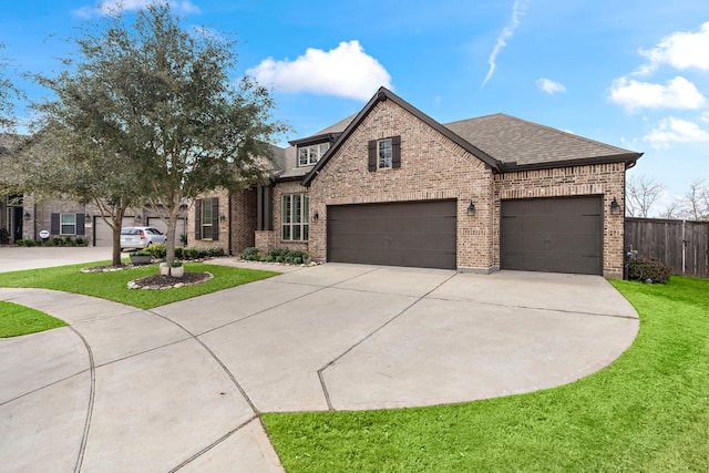 view of front of home featuring a garage and a front lawn