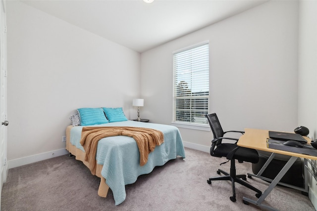 bedroom with light carpet