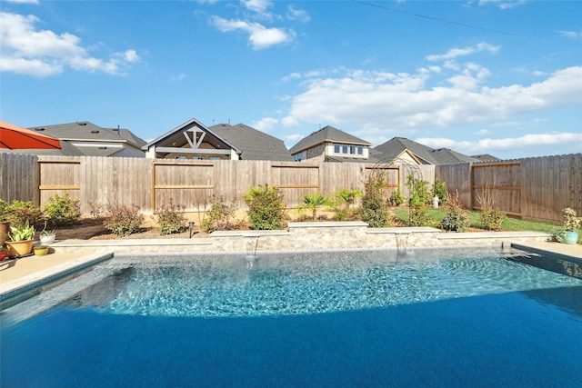 view of pool with pool water feature