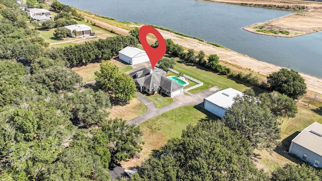 aerial view with a water view