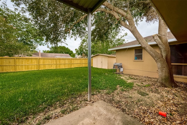 view of yard with a storage unit