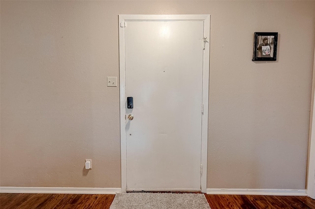 doorway to outside featuring dark wood-type flooring