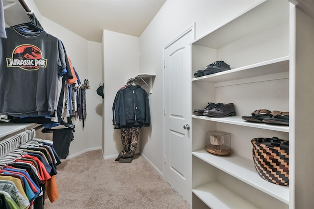 spacious closet featuring light carpet