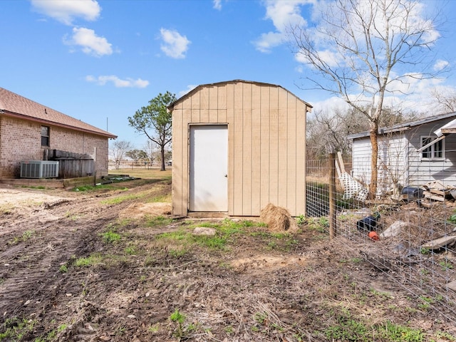 view of shed featuring central AC unit