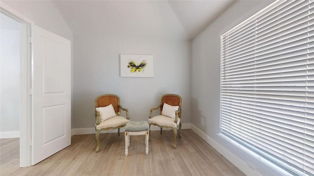 living area with light hardwood / wood-style flooring