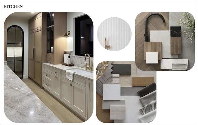 bathroom featuring hardwood / wood-style flooring, vanity, and decorative backsplash