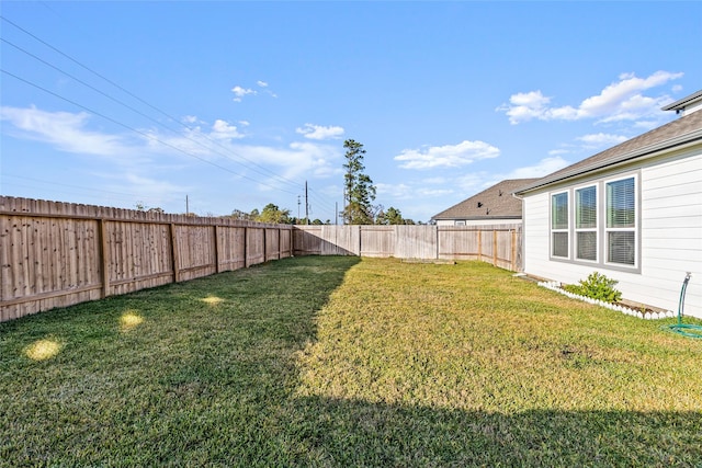 view of yard with a fenced backyard