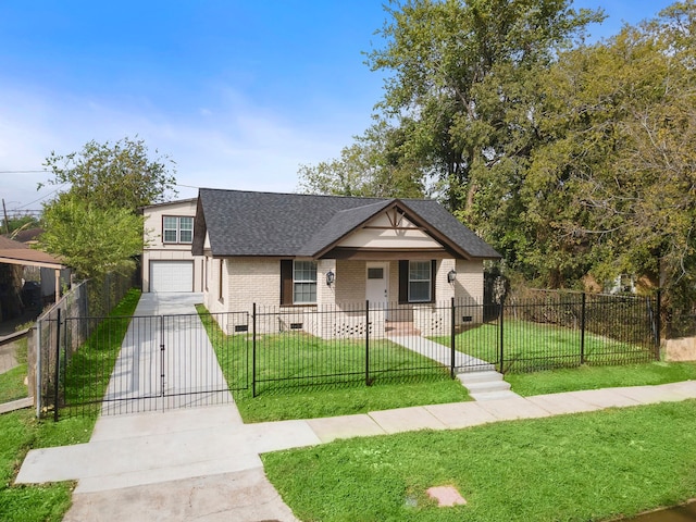 bungalow-style house with a garage and a front yard